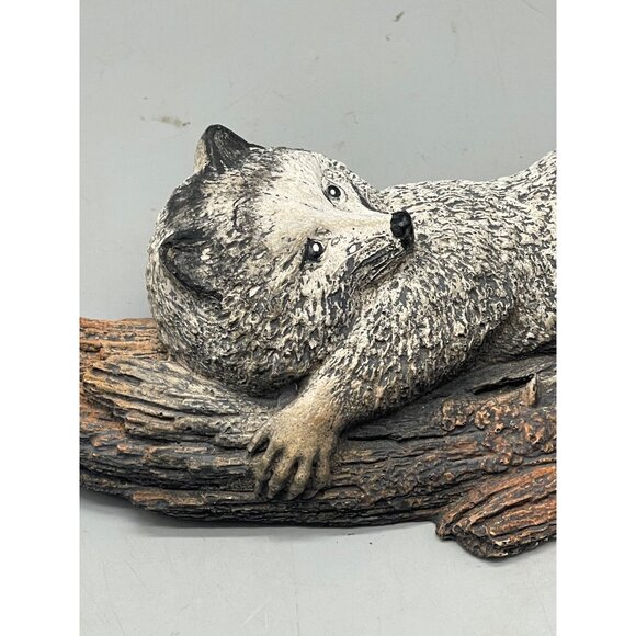 wall hanging or table art work figurine ceramic Fox laying log black fox READ - Picture 4 of 7
